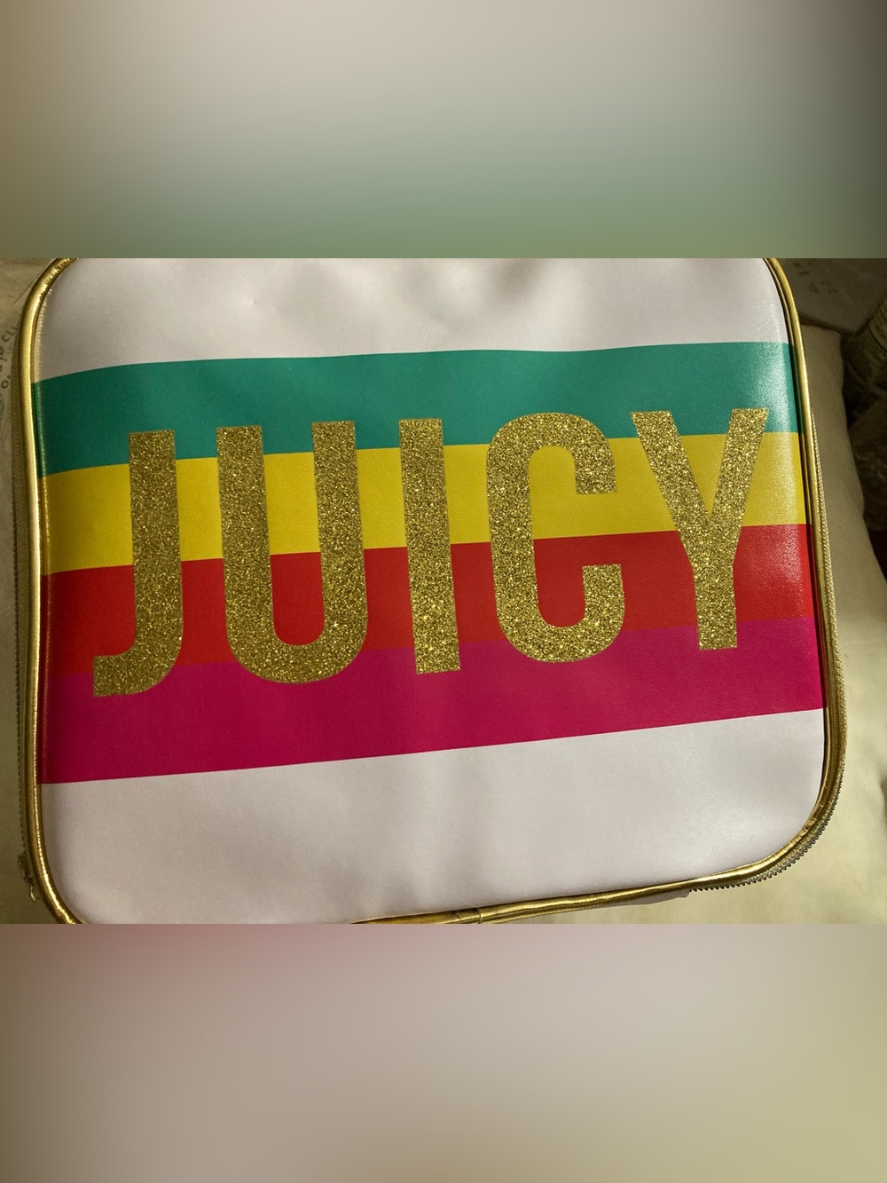 Juicy Couture Multicolor Glitter Stripe Cosmetic Bag